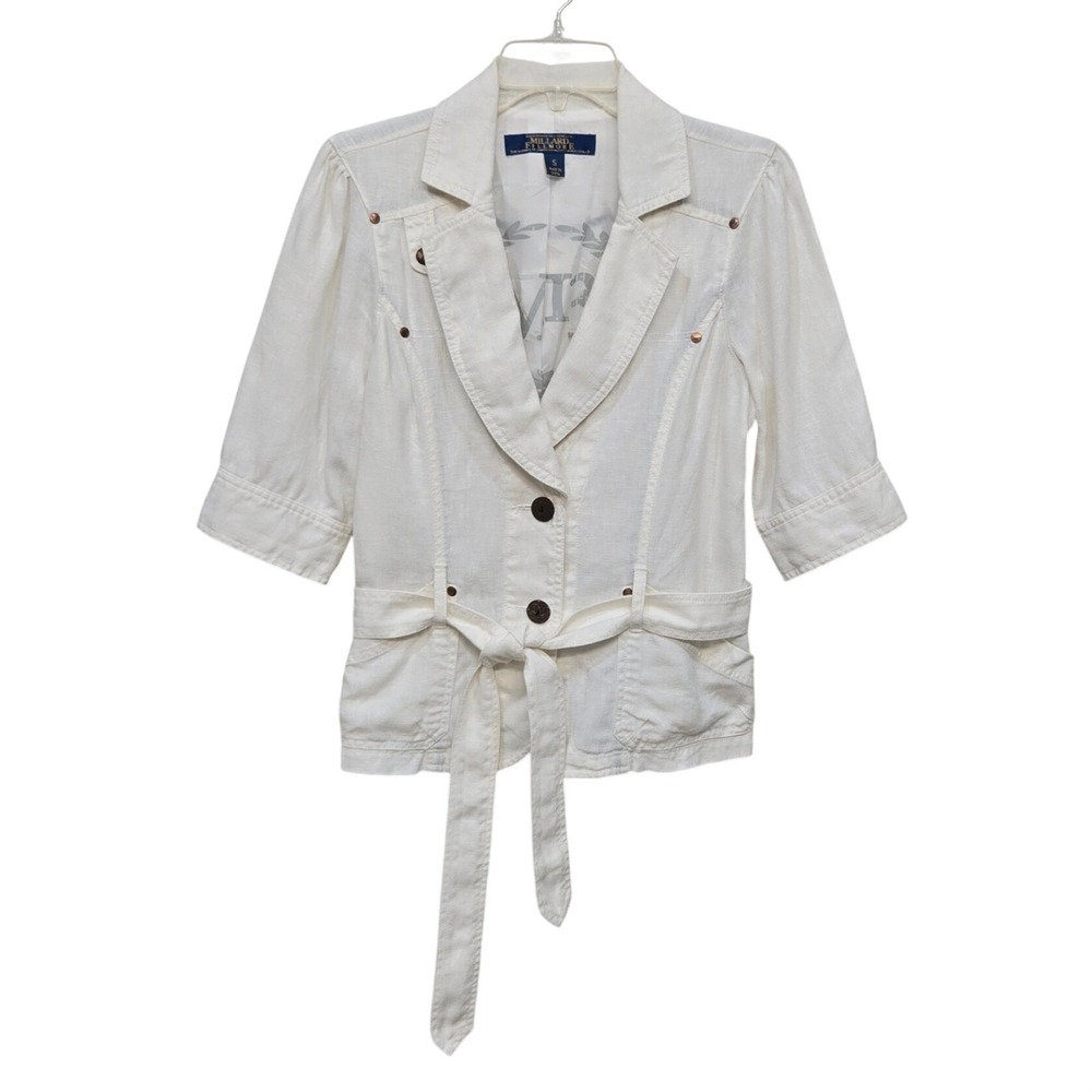 Millard Fillmore Anthropologie Y2K Jacket Small White 100% Linen Safari Military